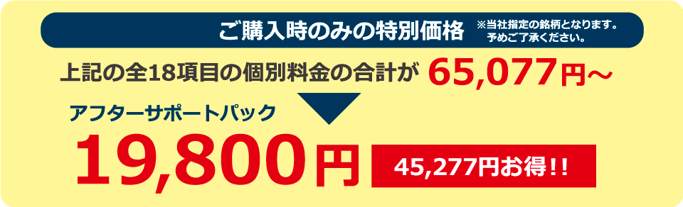 ご購入時のみの特別価格　全18項目の個別料金合計65,077円→19,800円（45,277円お得！！）